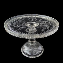 Load image into Gallery viewer, Antique Adams Glass Good Luck EAPG pedestal cake stand with horseshoe, cross, anchor motifs, 1881, 10 inches diameter