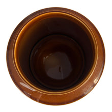 Load image into Gallery viewer, This highly sought after vintage amber and brown Bronte ceramic canister features a graphic repeating pattern of circles, dots and swirls. Designed by John Clappison for Hornsea Pottery, England, 1973. A great way to keep your kitchen decor looking stylish!
In excellent condition, no chips/cracks/repairs. Marked on the bottom, Hornsea England 1973 BRONTE.
Measures 6 x 7 3/4 inches