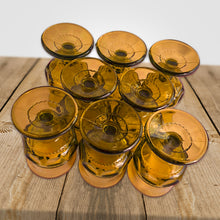 Load image into Gallery viewer, Vintage green "Crown" wine glasses. The vibrant green adds a retro touch to your tablescape. Crafted by Colony Glass, USA, between 1964 - 1967. These iconic glasses are perfect for entertaining! In excellent condition, free from chips. Measures 2 3/8 x 4 3/8 inches