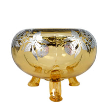 Load image into Gallery viewer, Vintage Amber Glass Flowerlite Bowl w/ Orchid Silver Overlay, Viking Art Glass, USA