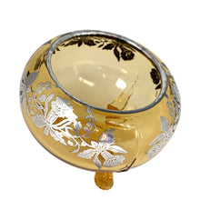 Load image into Gallery viewer, Vintage Amber Glass Flowerlite Bowl w/ Orchid Silver Overlay, Viking Art Glass, USA