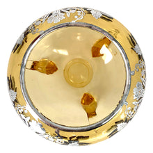 Load image into Gallery viewer, Vintage Amber Glass Flowerlite Bowl w/ Orchid Silver Overlay, Viking Art Glass, USA