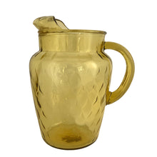 Load image into Gallery viewer, Vintage amber honeycomb patterned glass beverage pitcher with convenient ice lip (AHC111). Crafted by Anchor Hocking, USA, circa 1970s. Perfect for serving your favourite beverage! In excellent condition, free from chips. Measures 5 1/2 x 9 inches Capacity 86 ounces