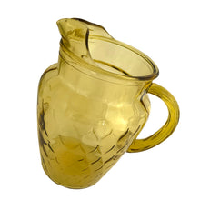 Load image into Gallery viewer, Vintage amber honeycomb patterned glass beverage pitcher with convenient ice lip (AHC111). Crafted by Anchor Hocking, USA, circa 1970s. Perfect for serving your favourite beverage! In excellent condition, free from chips. Measures 5 1/2 x 9 inches Capacity 86 ounces