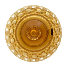 Load image into Gallery viewer, Vintage amber glass lidded marmalade jar and matching underplate both with elegant berry lace edge. Crafted by Rudolfova Glass, Czechoslovakia, 1950s. An lovely addition to your tableware collection, or to give as a gift with a jar of jam, marmalade or honey.
In very good condition, no chips, minor flea bites at the spoon hole.
Jar measures 3 1/2 x 4 inches, underplate 5 1/2 inches