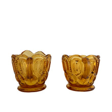 Load image into Gallery viewer, Vintage Amber "Moon and Star" Glass Creamer and Sugar, LE Smith Glass, USA