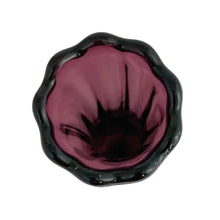 Load image into Gallery viewer, Overhead view of Diamond Glass amethyst Twigs swung bud vase opening showing scalloped rim and ribbed interior of swung glass form