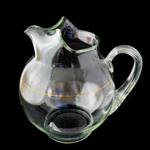 Load image into Gallery viewer, Side view of mid-century modern clear ball pitcher with applied ribbed handle