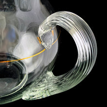 Load image into Gallery viewer, Detail of applied ribbed handle and gold stripe on vintage glass pitcher