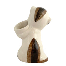 Load image into Gallery viewer, Back view of vintage ceramic chipmunk bud vase showing opening and overall form, 1950s kitsch pottery