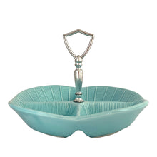 Load image into Gallery viewer, Vintage mid-century era 4-part divided square serving dish #511 with silver-toned handle. Crafted by California Pottery, USA, 1950s. A lovely serving piece for nuts, candies, dips....whatever you fancy!
In excellent condition, no chips/cracks/repairs. Wear to the handle. Reinforced handle with new rubber washer.
Measures 8 3/4 x 8 5/8 x 2 inches (6 1/8 inches with handle)