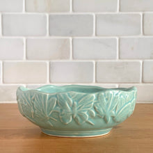 Load image into Gallery viewer, Vintage Art Deco matte aqua glazed Butterfly Line console bowl. Crafted by Nelson McCoy Pottery, early 1940s. This rare piece is must for any McCoy art pottery collector!
In excellent vintage condition, no chips/cracks/repairs. Unmarked.
Measures 10 1/4 x 8 1/8 x 6 1/2 inches