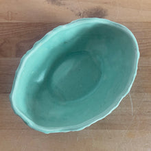 Load image into Gallery viewer, Vintage Art Deco matte aqua glazed Butterfly Line console bowl. Crafted by Nelson McCoy Pottery, early 1940s. This rare piece is must for any McCoy art pottery collector!
In excellent vintage condition, no chips/cracks/repairs. Unmarked.
Measures 10 1/4 x 8 1/8 x 6 1/2 inches