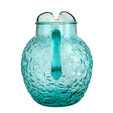 Load image into Gallery viewer, Anchor Hocking Milano aqua pitcher showing ribbed handle and mid-century design
