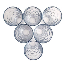 Load image into Gallery viewer, Overhead view of Pasabahce Mirage aqua dot optic glass tumbler showing dot pattern and aqua blue rim