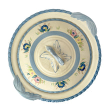 Load image into Gallery viewer, Art Deco tureen lid detail with butterfly-shaped handle and polychrome floral painting