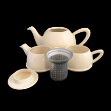 Load image into Gallery viewer, Lovely art deco vintage Everhot teapot with brewing basket and insulated chrome-plated steel beehive style cover with coordinating, creamer and sugar. The steel covers are easily removed for ease of cleaning. Crafted by Perry, Bevan and Co., England, 1940s - 1960s. A distinctive set for your next high tea party!
All pieces are in good used vintage condition with crazing present. The creamer shows minor wear to the spout but no chips and the sugar has some minor staining. The chrome is gorgeous!