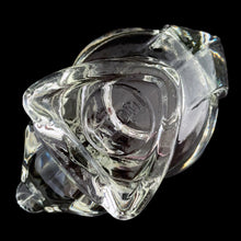 Load image into Gallery viewer, Base of vintage Avon clear glass squirrel votive candle holder, Indiana Glass, showing condition and mould markings