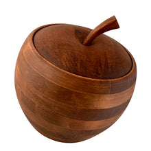 Load image into Gallery viewer, Three-quarter view of Baribocraft walnut wood apple ice bucket showing whimsical mid-century entertaining aesthetic, Quebec craftsmanship