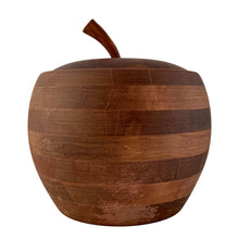 Load image into Gallery viewer, Side view of vintage Baribocraft walnut wood apple ice bucket showing sculptural mid-century design, Sainte-Thérèse Quebec