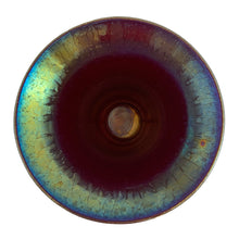 Load image into Gallery viewer, Beautiful vintage hand blown iridescent black amethyst stretch art glass vase. The iridescence on this piece is stunning!  In excellent condition, no chips. Signed by the artist Raymond D. Matthews Jr.,  Bittersweet Glassworks 1970s.  Measures 6 1/4 x 6 3/4 inches