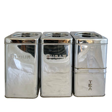 Load image into Gallery viewer, Lincoln BeautyWare vintage chrome kitchen canister set 4-piece Art Deco mid-century, full set front view