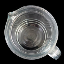 Load image into Gallery viewer, Overhead view of vintage Bormioli Rocco Viva Broadway beehive ribbed clear glass pitcher with open handle, Italy, 64 oz