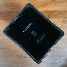 Load image into Gallery viewer, Overhead top-down view of LE Smith black amethyst glass pedestal planter base, showing glossy square foot with raised centre post and mould seam detail