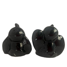 Load image into Gallery viewer, Adorable pair of hand painted black lucky elephant salt and pepper shakers. Crafted by Shafford, Japan, 1950s. A sweet kitschy shaker set for your Shafford or shaker collection!
In excellent vintage condition, no chips, with corks.
Measures 3 x 1 1/2 x 3 inches