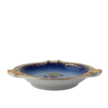 Load image into Gallery viewer, Vintage Porzellanwerk Martinroda blue gold porcelain ashtray detail, colorful floral center 1960s