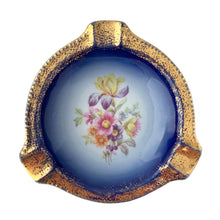 Load image into Gallery viewer, 1960s German porcelain ashtray Porzellanwerk Martinroda, cobalt blue ombre with gold trim catch-all dish