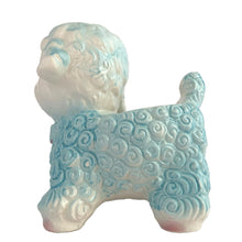 Load image into Gallery viewer, Adorable mid-century hand painted ceramic anthropomorphic happy lamb planter (601) in blue and pink. Produced by Rubens Originals, Japan, circa 1950s. The epitome of kitschy nursery decor and a great little vessel for a houseplant, succulent or to hold baby accessories.  In excellent condition, no chips/cracks/repairs. Embossed makers mark.  Measures 4 x2 3/4 x 5 1/4 inches