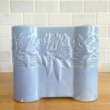 Load image into Gallery viewer, Vintage Art Deco matte blue Castle Gate Butterfly Line vase. Crafted by Nelson McCoy Pottery, early 1940s. This rare piece is must for any art pottery collector!
In excellent condition, no chips/repairs, crack, see photos. Unmarked.
Measures 7 3/8 x 2 1/2 x 6 inches