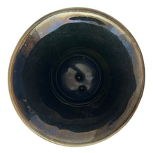 Load image into Gallery viewer, Overhead view of Blue Mountain Pottery bud vase showing 5 inch diameter opening and green drip glaze interior