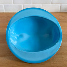 Load image into Gallery viewer, Underside rim of top of vintage Blue slag glass dove bird-on-nest with lid removed showing interior AA Imports 1980s Taiwan