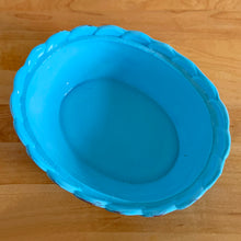 Load image into Gallery viewer, Blue slag glass hen-on-nest with lid removed showing interior dish