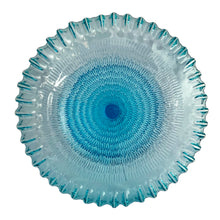 Load image into Gallery viewer, Exquisite blue glass pedestal compote featuring a textured exterior finish and crimped edge. Crafted by Zabkowice Glassworks, Poland, circa 1970s. Enhance your home decor with this stunning piece of art glass! In excellent condition, free from chips. Measures 11 x 8 inches