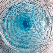 Load image into Gallery viewer, Exquisite blue glass pedestal compote featuring a textured exterior finish and crimped edge. Crafted by Zabkowice Glassworks, Poland, circa 1970s. Enhance your home decor with this stunning piece of art glass! In excellent condition, free from chips. Measures 11 x 8 inches