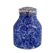 Load image into Gallery viewer, Charming vintage blue and white spongeware ceramic storage canister with bail wire closure. Designed exclusively for Pier 1 Imports and made in Italy. This canister is both functional and decorative, making it a practical addition your kitchen or laundry decor!
In excellent condition, no chips/cracks/repairs.
Measures 6 x 8 inches