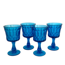 Load image into Gallery viewer, Set of four vintage blue Perspective wine glasses or water goblets. Crafted by Noritake, Japan, 1970 - 1985. A gorgeous addition to your bar's stemware collection!
In excellent condition, no chips.
Each measures 3 7/8 x 6 1/2 inches
Capacity 8 ounces
