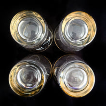 Load image into Gallery viewer, Jacks Daughter of All Trades Vintage Antique Mid-Century Kitsch Store Shop Reseller Etsy Shopify Toronto Canada Free Porch Pick Up Local Delivery Worldwide Shipping Judy Weinberg Unique Housewarming Gift Sustainable Gift Collectible Collector Gift Cottagecore Cottage Lodge Game Team Sport Industrial shot glass black bowling ball and pins graphic gold rim Dominion Glass Canada 1970s bowler