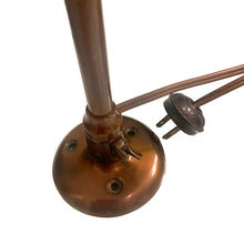 Load image into Gallery viewer, Jacks Daughter of All Trades Vintage Antique Mid-Century Kitsch Store Shop Reseller Etsy Shopify Toronto Canada Free Porch Pick Up Local Delivery Worldwide Shipping Judy Weinberg Unique Housewarming Gift Sustainable Gift Wedding Gift Home Decor Collectible Collector Gift Farmhouse Cottagecore Cottage Lodge Shabby Chic Industrial Hollywood Regency Art Deco wall hung metal picture light with adjustable blackened brass metal shade in a deep copper-brown