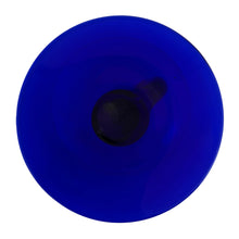 Load image into Gallery viewer, Bottom view of vintage Libbey Bravura margarita glasses with asymmetrical blue stems