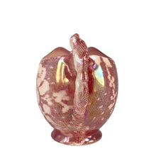 Load image into Gallery viewer, Beautiful vintage mid-century "Brocade Cranberry" iridescent bone china creamer featuring a rosebud handle, rimmed in gold gilt. Crafted by Royal Winton Grimwades, England, between 1934 - 1950. A stunning example of Chintz and cottage style! In excellent vintage condition, free from chips/cracks/repairs, normal crazing. Creamer measures 2 1/2 x 3 1/2 inches