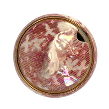 Load image into Gallery viewer, Beautiful vintage mid-century "Brocade Cranberry" iridescent bone china lidded condiment jar featuring a rosebud finial, rimmed in gold gilt. Crafted by Royal Winton Grimwades, England, between 1934 - 1950. A stunning example of Chintz and cottage style! In used vintage condition, minor chips, no cracks/repairs. Creamer measures 2 1/2 x 3 1/2 inches