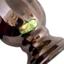 Load image into Gallery viewer, Vintage smooth swirled footed flower vase with scalloped rim, featuring a high lustre metallic deep bronze glaze that creates fluid movement and visual depth across its swirled surface. Crafted by Haeger Pottery, USA, 1990s. This vase offers a graceful silhouette perfect for Mid-Century Modern, transitional, or eclectic interiors. Its warm, earthy tones and sculptural texture make it a standout accent for mantels, shelves, or side tables. Ideal for collectors of American art pottery