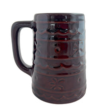 Load image into Gallery viewer, Vintage Daisy and Dots old fashioned stoneware beer stein or mug featuring a deep brown glaze decorated with a Pennsylvania Dutch pattern of daisy, dots, on bands with scalloped design and smooth rim. A lovely early American farmhouse themed mug, perfect for enjoying your favourite beer or beverage.
In excellent condition, no chips/cracks/repairs.
Measures 4 1/2 x 3 3/4 x 5 1/8 inches (incl. handle)
Capacity 16 ounces