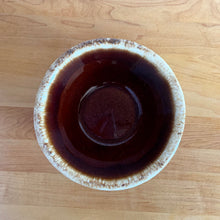 Load image into Gallery viewer, Vintage brown drip glaze oven-proof mixing bowls with rolled edge. Crafted by Hull Pottery, USA, 1960s. What a fabulous way to prepare or serve your favourite dish!
In excellent condition, no chips/cracks/repairs. Maker's marks.
Measures 6 Inch Bowl: 6 1/4 x 3 inches, in excellent vintage condition, no chips/cracks/repairs, minor wear. Maker's marks.