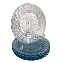 Load image into Gallery viewer, Vintage depression era Bubble Blue pressed glass dinner plate. Crafted by Anchor Hocking, USA, between 1942 - 1948. Classic glassware is always in style!
In excellent condition, no chips.
Measures 9 1/4 inches