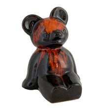 Load image into Gallery viewer, Full view of collectible Canuck Pottery teddy bear coin bank, 4⅞ inches wide by 6⅜ inches tall